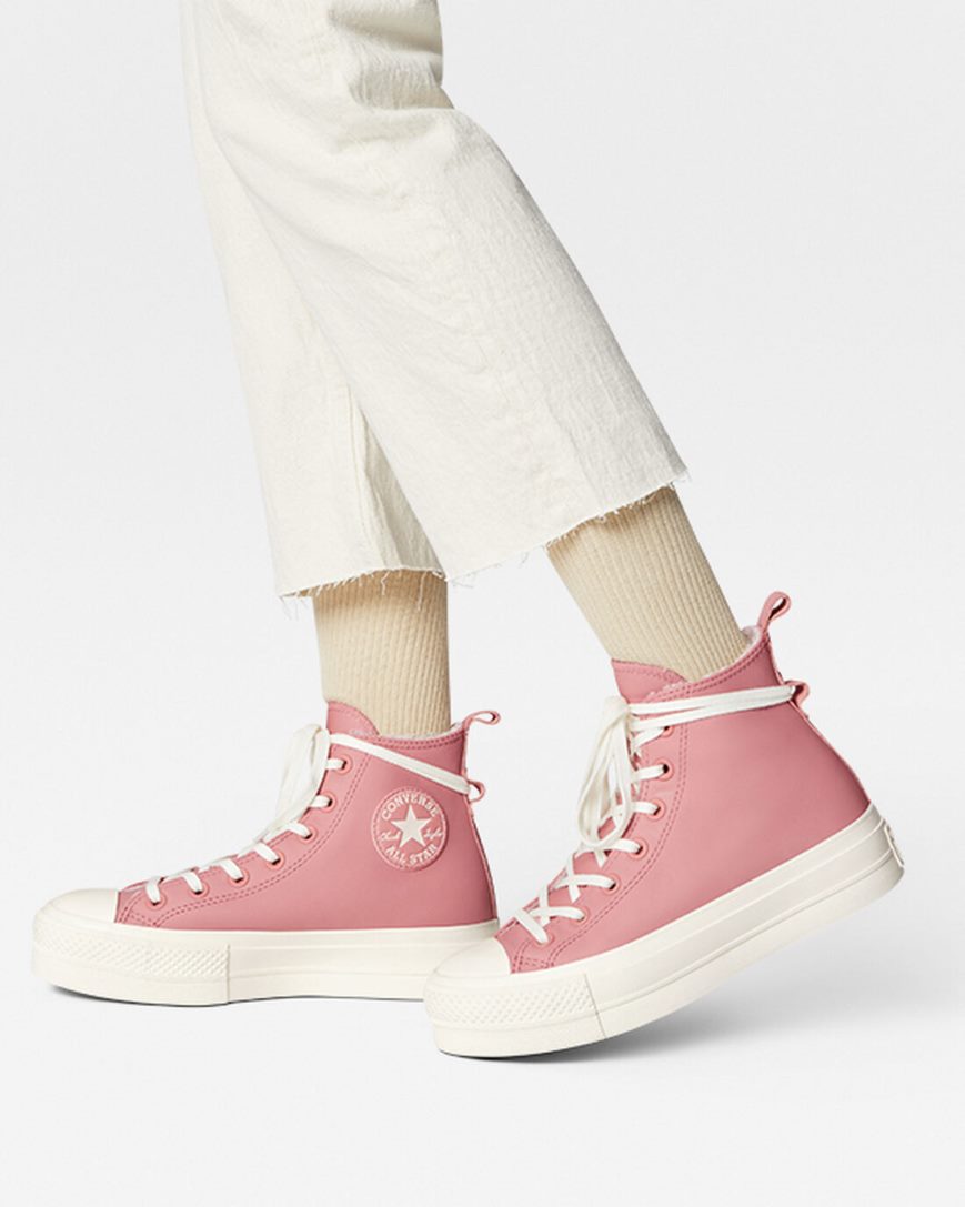 Women's Converse Chuck Taylor All Star Lift Lined Leather High Top Platform Shoes Pink | AU 4C958C